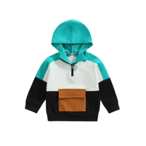 Casual Kids Boys Hoodie Long Sleeve Contrast Color Pullover Spring Fall Casual Sweatshirt with Pocket Front