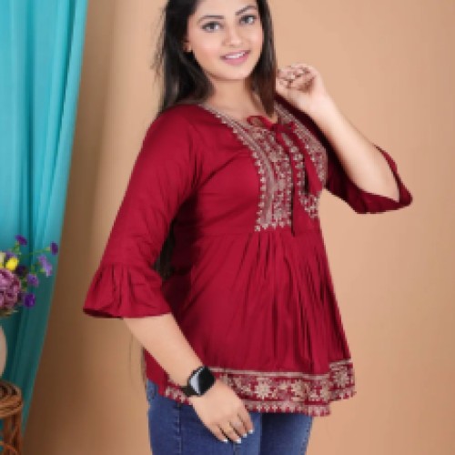 Premium Rayon Embroidered Peplum Tops for Women