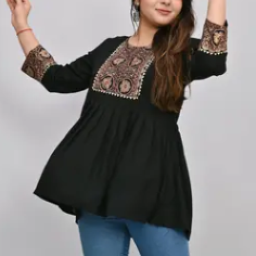 Premium Rayon Embroidered Peplum Tops for Women