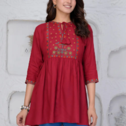 Premium Rayon Embroidered Peplum Tops for Women